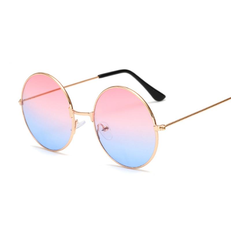 Retro Round Pink Sunglasses Woman Brand Designer Sun Glasses For Male Alloy Mirror Female Oculos De Sol Black