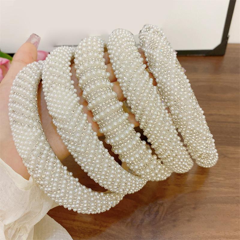 Barock Vintage Perle Glasperlen Schleife Stirnband Mode Haarband Voll Strass Schwamm Haarband Haarschmuck