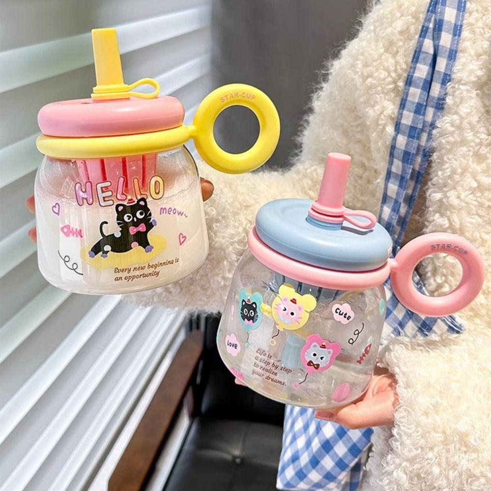950ml Transparent Plastic Cup Straw Cup Drinking Water Bottle Graffiti Water Bottles  Bubble Tea