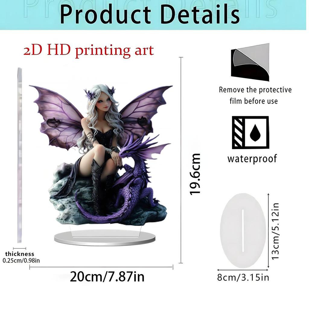 Purple Dragon & Butterfly Girl Acrylic Ornament - Home & Office Decoration