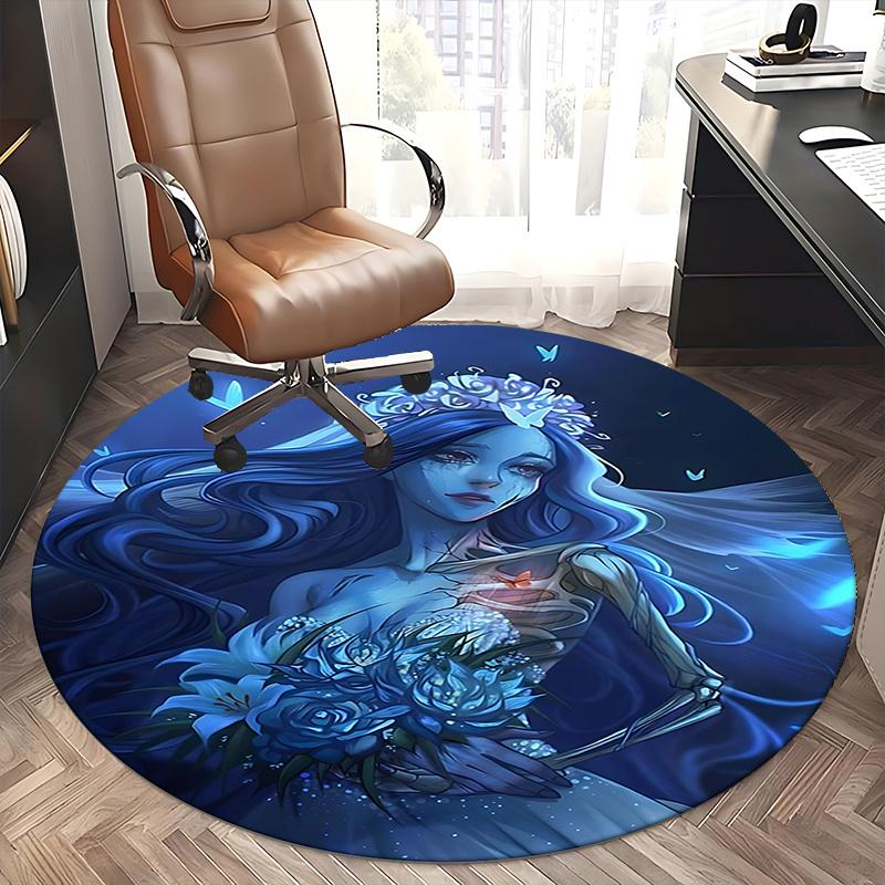 Zombie Bride Horror Theme Ethereal Blue Butterfly Chair Mat Round Carpet for Home Decor, Office, Living Room, Bedroom Gift0168b