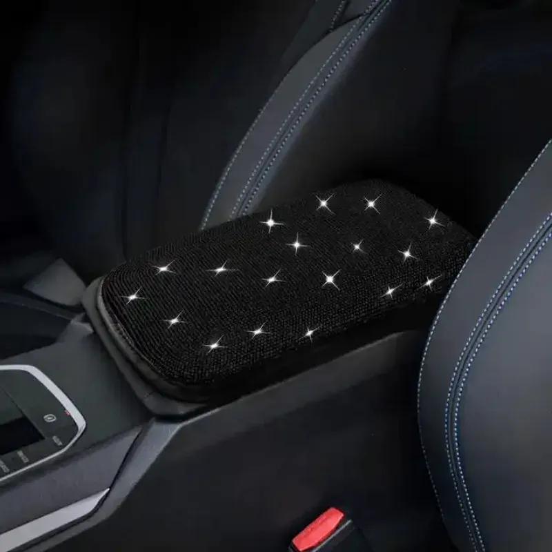 Bling Car Armrest Cover Auto Center Console Protective Cover Crystal Rhinestone Arm Rest Cushion Pad Car Accessories for Women