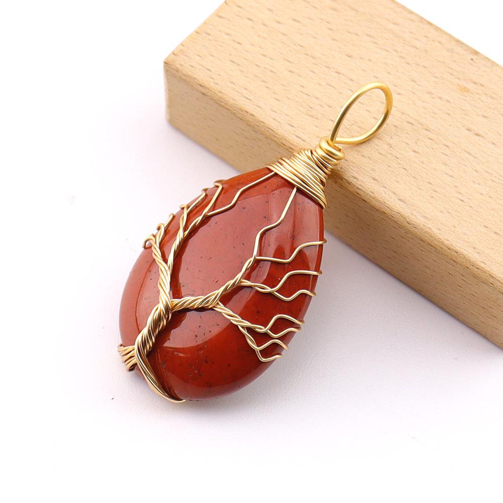 Natural Stone Agate Water Drop Tree of Life Pendant Necklace N781