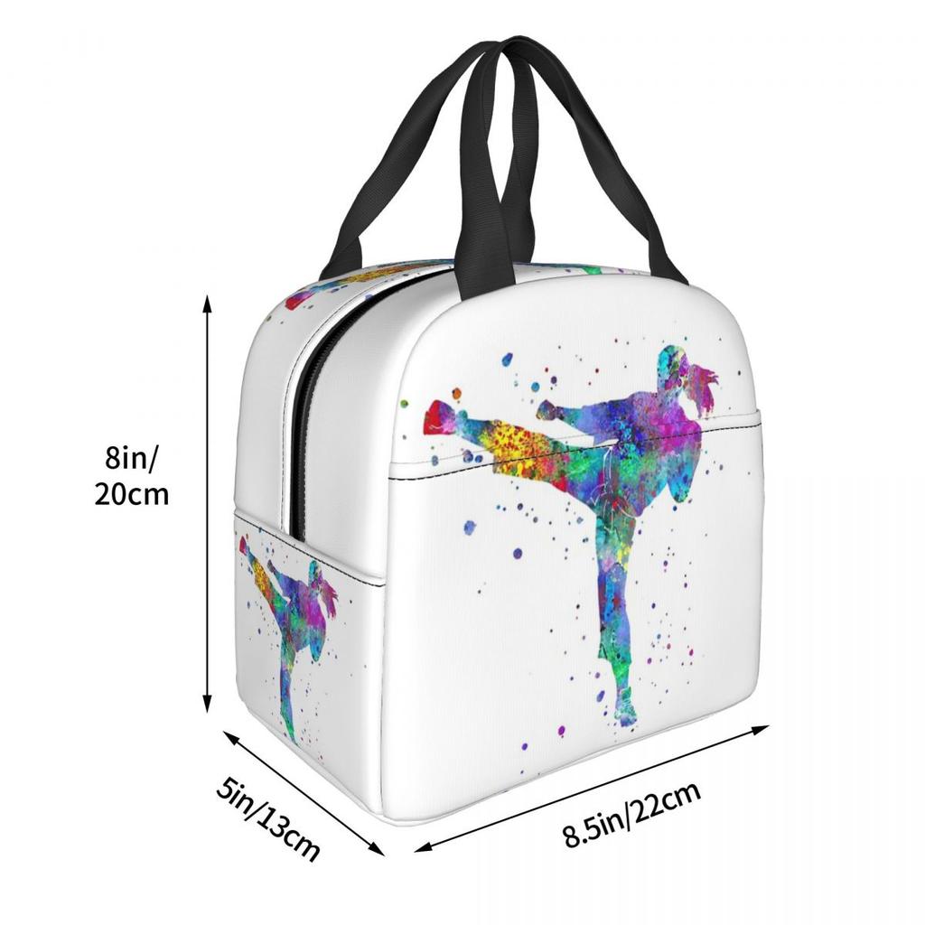 Karate Fighter Girl Insulated Lunch Bag for Women Children Portable Food Boxes Thermal Lunch Box Tote