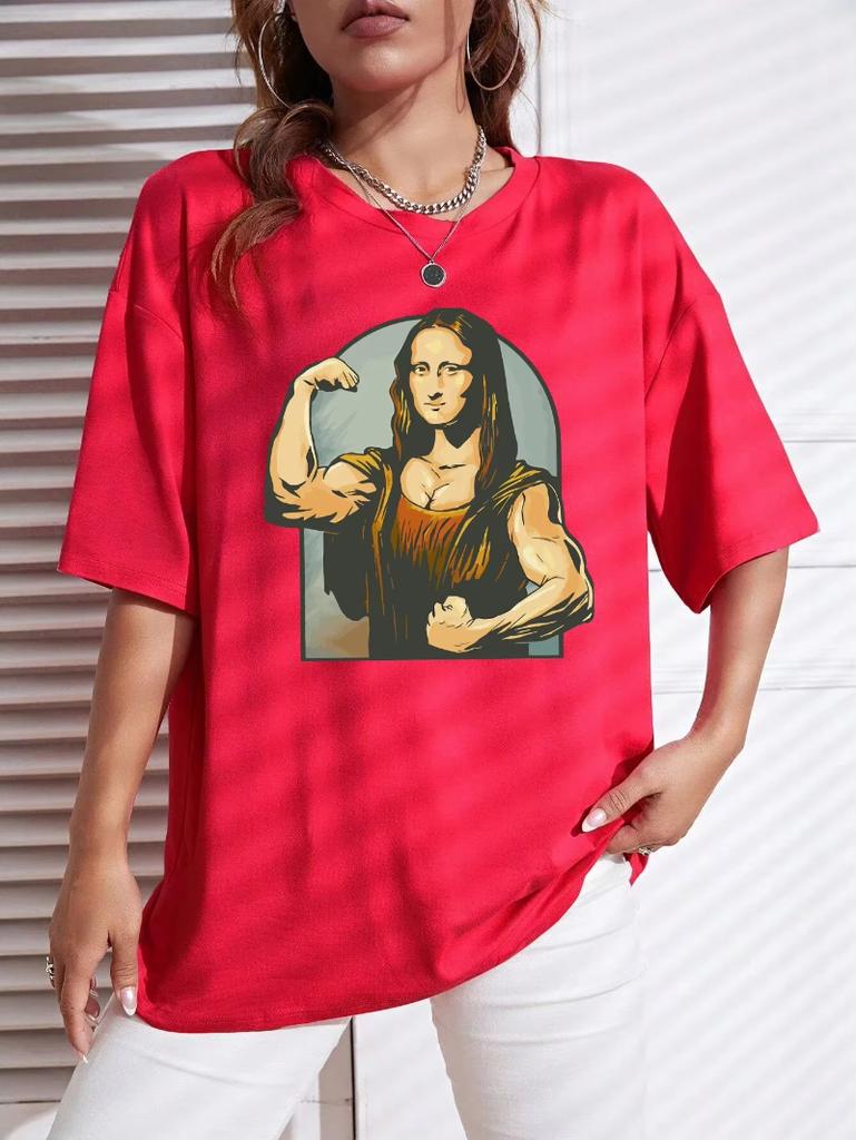 Playing Pranks on Mona Lisa Fitness Print Womens T Shirt Casual TShirt Casual Short Sleeve Loose Tshirt