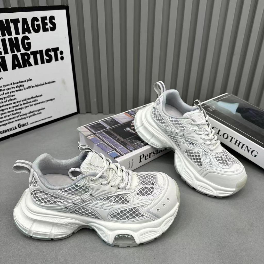 Silver platform versatile breathable mesh shoes summer 2025 new small inner height increase women's shoes soft sole sports shoes