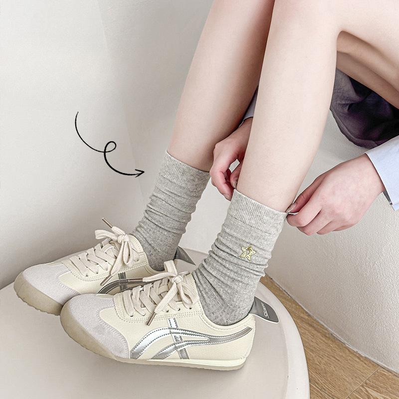 Dui Dui Socks Women's Spring Five-pointed Star Embroidered Mid-calf Socks Pull A Long Calf Sock