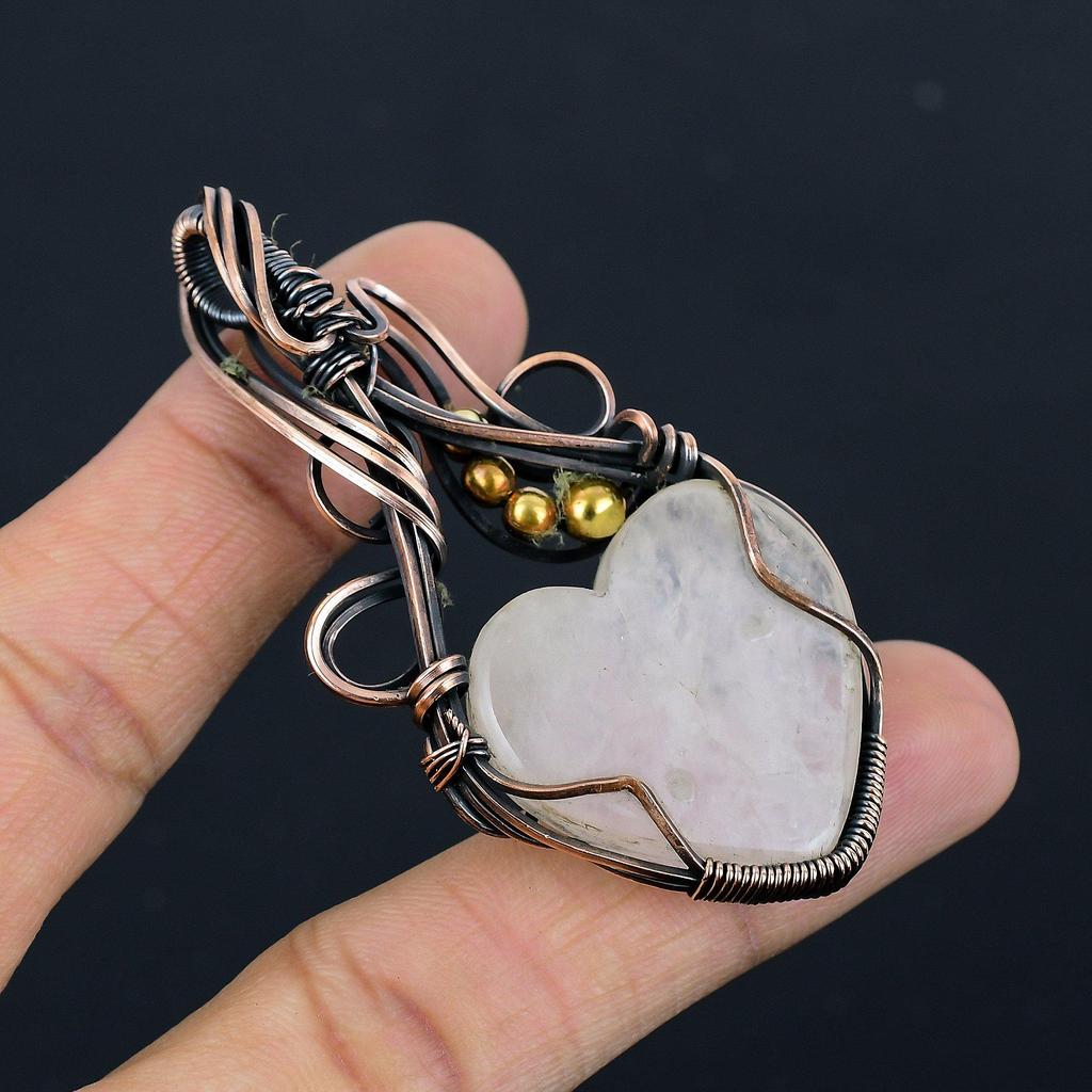 Rosenquarz Schmuck, 999 Kupferdraht umwickelter Anhänger, handgefertigter Edelsteinschmuck, Geschenke für Ehefrau, brandneuer Anhänger
