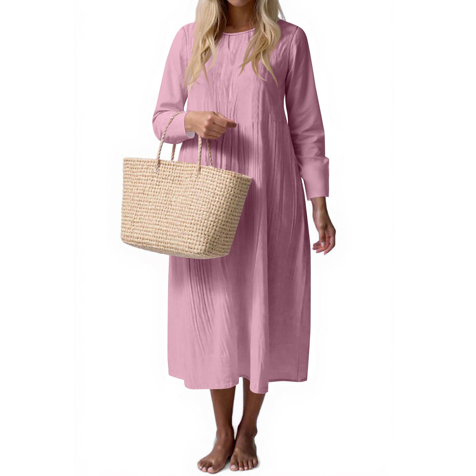 

Женское модное повседневное платье без рукавов с круглым вырезом, однотонное, элегантное, темпераментное M розовый