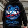 M-8XL Men Pullover Sweater Loose and Fashionable American Retro Astronaut NASA Pattern Print Hoodies with Velvet Moat