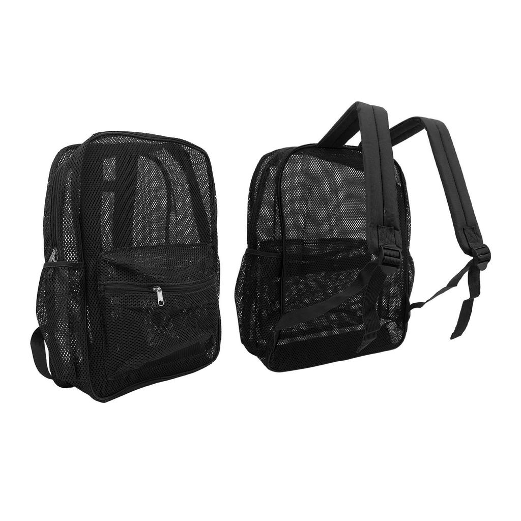 Zaino in Rete Resistente Leggero Grande Capacità Lavabile Trasparente per Nuoto Spiaggia Sport Nero