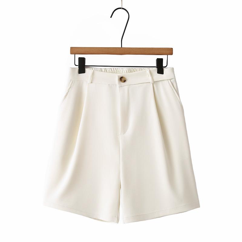 Lässige, modische Anzughose für Damen, Sommer, einfarbig, elastisch, hohe Taille, kurze Hose mit Taschen, für die Arbeit, das Büro, den Urlaub, bequeme, leichte Übergrößenhose