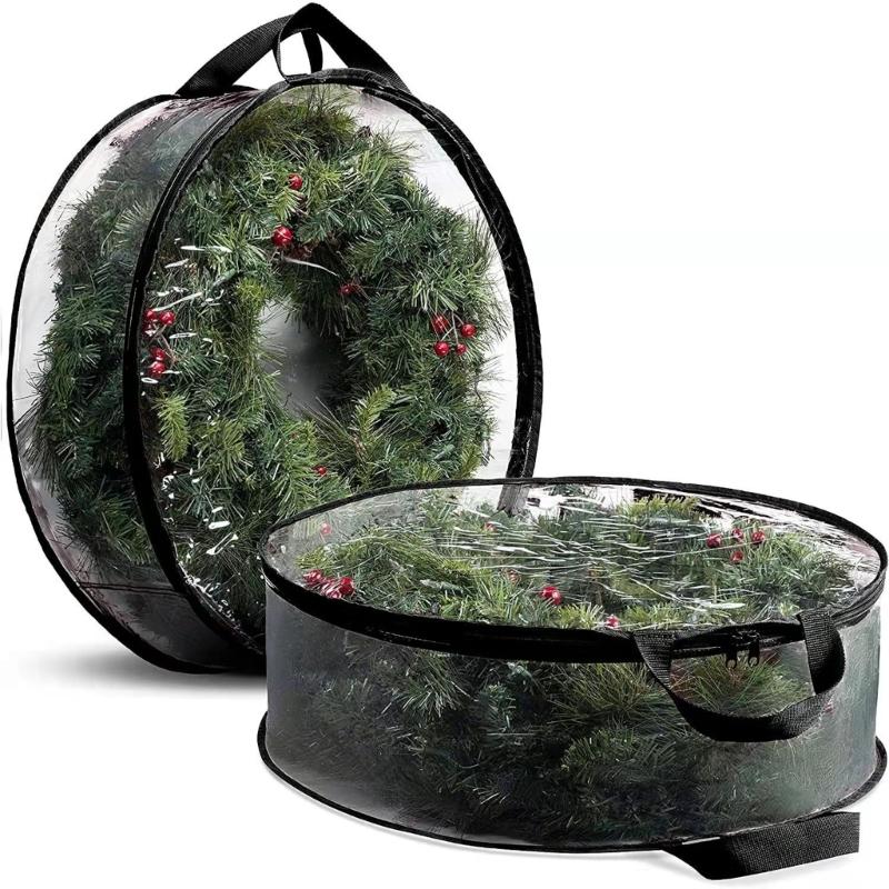 Transparent Holiday Decoration Organiser Bag With Reinforced Zippers Lightweight PVC Materials Wreath Protective Case