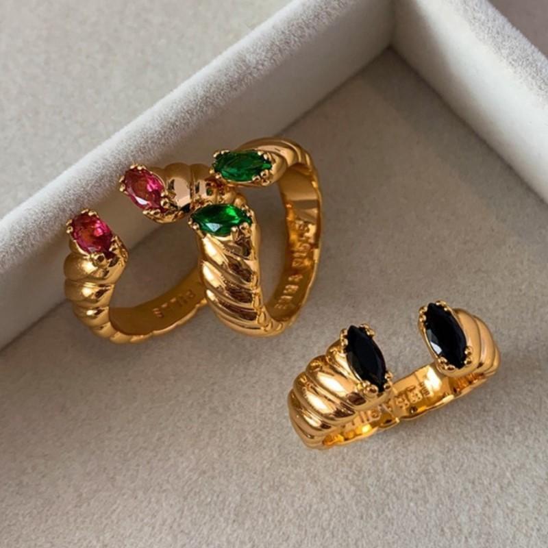 Vintage Gold Color Shiny Colorful Inlaid Zircon Open Ring for Women Trendy Temperament Wedding Engagement Ring Jewelry