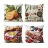 Kitchen & Food Theme Throw Pillow Covers, Watercolor Orange Spice Sandwich Wine Print Cushion Cases Rustic Food Lover Home Decor