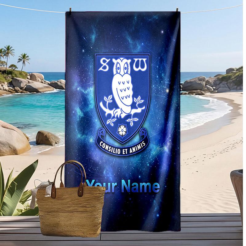 Sheffield Wednesday FC Kişiselleştirilmiş Baskılı Plaj Havlusu Futbol Logosu Destek Özel İsim Metni Emici Havlu Spor Seyahat Özel Hediye İçin