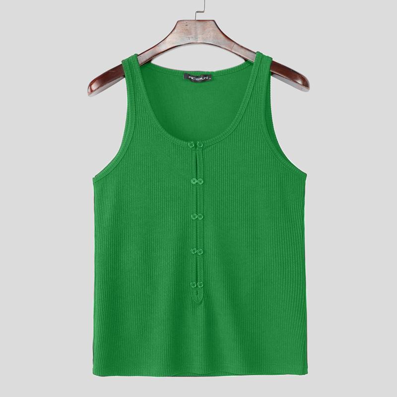 

INCERUN Summer Men s Sleeveless Strap Hollow Out Fitted Rib Vest Tank Tops XL зелёный