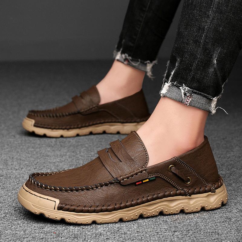 2025 Live-Übertragung Bestseller Outdoor-Freizeitschuhe Herbst Neu handgenähte Herren Echtleder Ein-Pedal-Lederschuhe