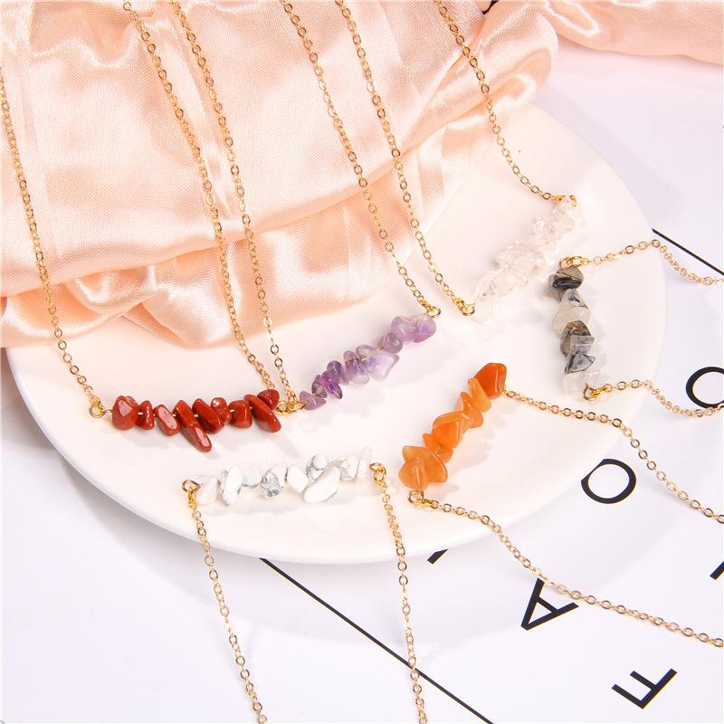 Spot Natural Stone Crystal Gravel Pendant Necklace Irregular Gravel Collarbone Gold Alloy Chain Stylish and Simple