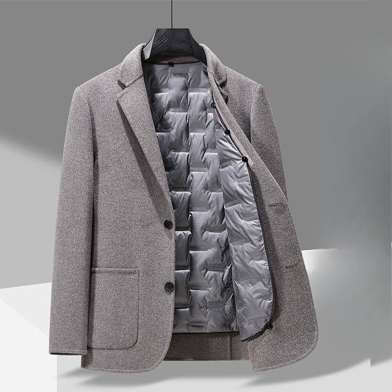 Cappotto in Lana e Nylon Double-sided da Uomo con Imbottitura in Piuma Rimovibile Collo a Revers Giacca Sottile in Lana da Uomo