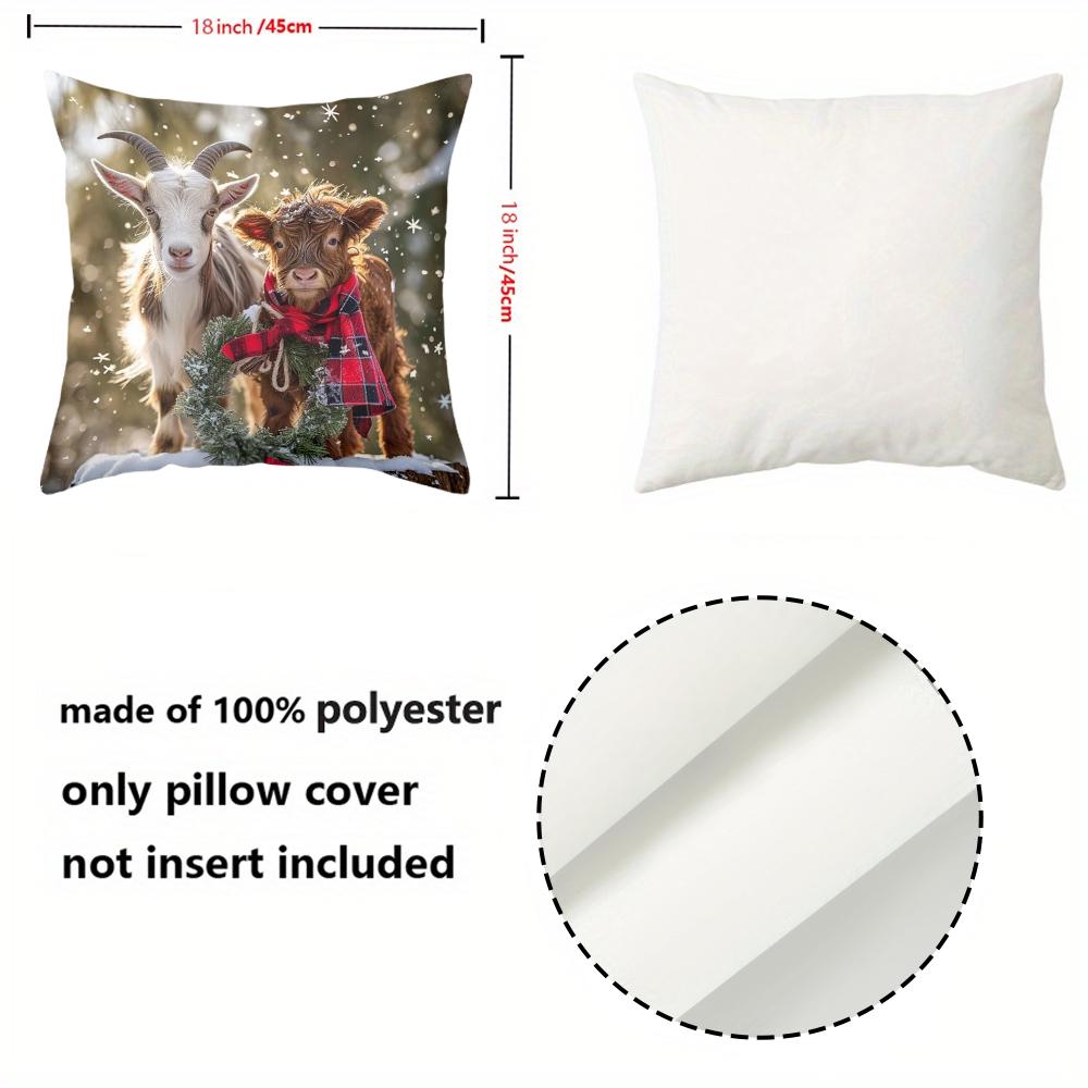 Cute Highland Cows and Goats Winter Pattern Cushion Covers Polyester pillowcase, sofa decorative cushion cov Headboard Pillow