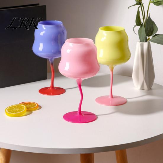 Bright Macaron Color Cup Glass Goblet, Wave Cup, Creative Decorative Cocktail Glassware, Photo-friendly Novelty Bar Goblet Tool for Wine Cocktails