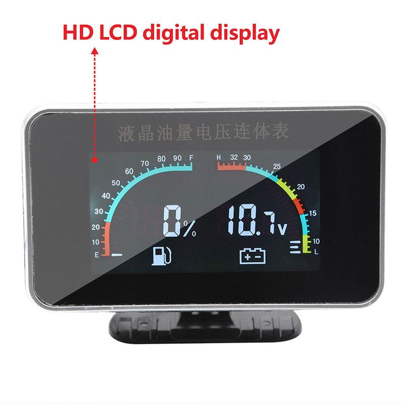 2 IN 1 LCD Car Voltmeter+Fuel Level Gauge Meter With 0-190 Ohm Fuel Float Sensor For Auto Car Motorcycle Liquid Fuel Sensor