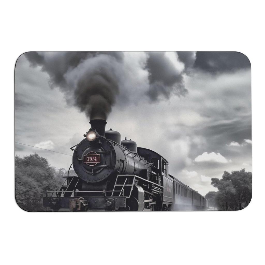 Zug Bereichsteppich für Mädchen Jungen Retro Dampfmaschine Teppich Eisenbahngleis Transport Fußmatte 3D Vintage Fahrzeuge Wohnzimmer Fußmatte