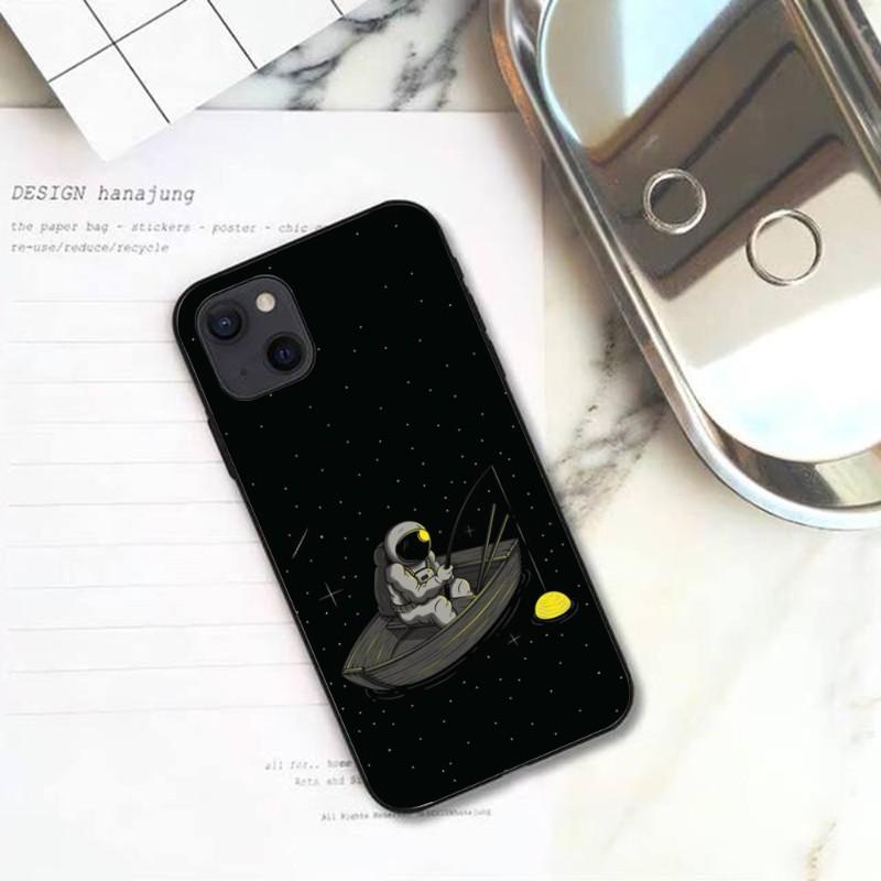 Cute Cartoon Astronaut Star Space Phone Case For IPhone 13 12 11 XS X 8 7 6 Plus Mini Pro Max SE 2022 Soft Black Phone Cover
