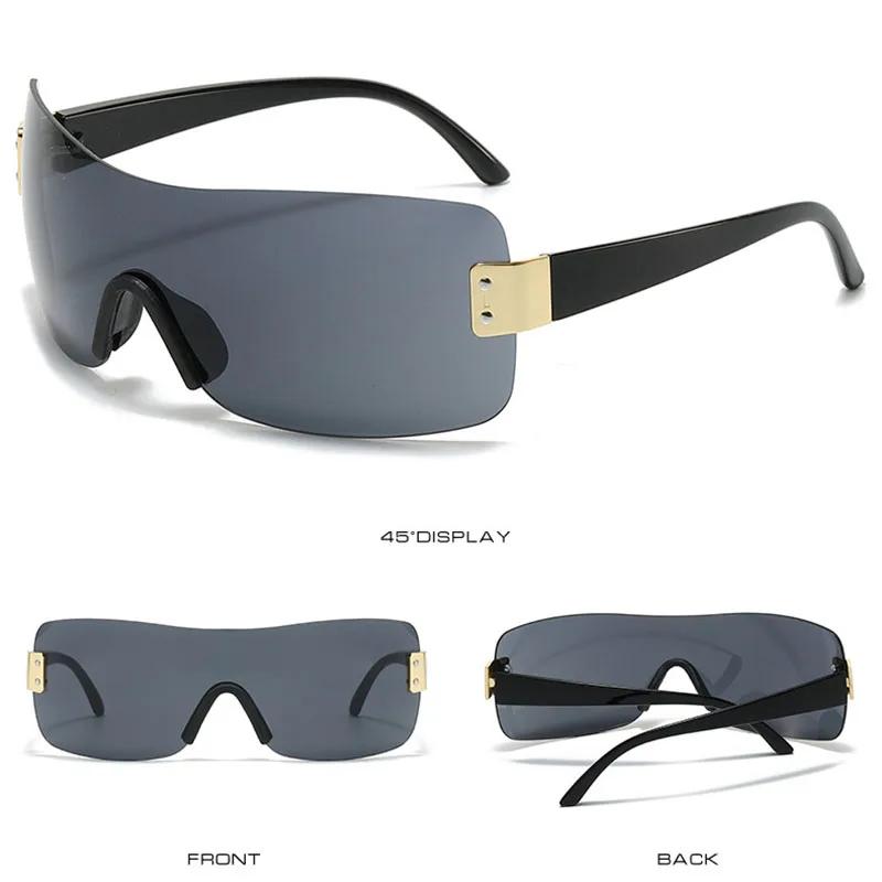 Y2K Brand Designer Luxury One Piece Rimless Rectangle Sunglasses Women For Men Vintage Goggle Punk Sun Glasses Popular Shades