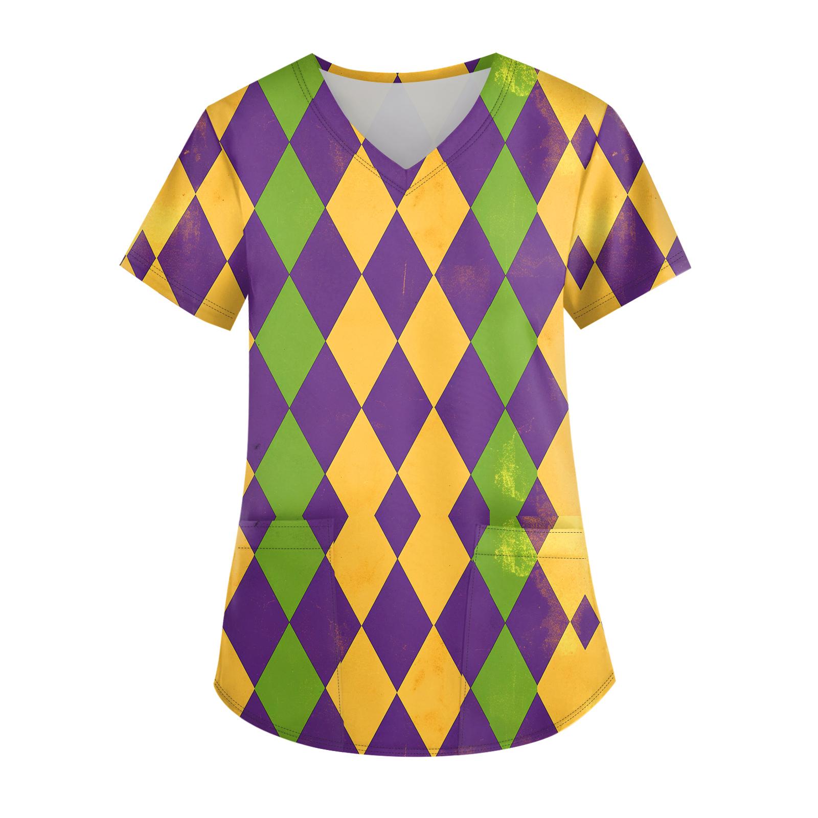 

Ladies Carnival Printed Fashion V-neck Pocket Short Sleeved Nurse s Wear And Worker s Top L