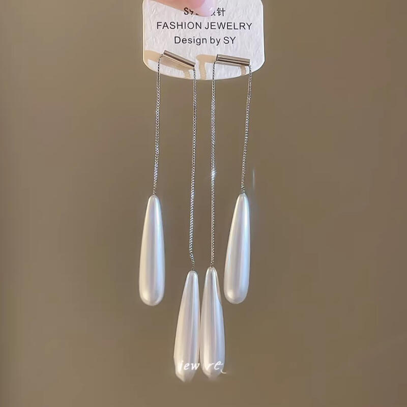 Vintage Imitation Pearl Tassel Earrings for Women 2026 Light Luxury Water Droplet Shaped Pendant Earrings Wedding Jewelry Gifts