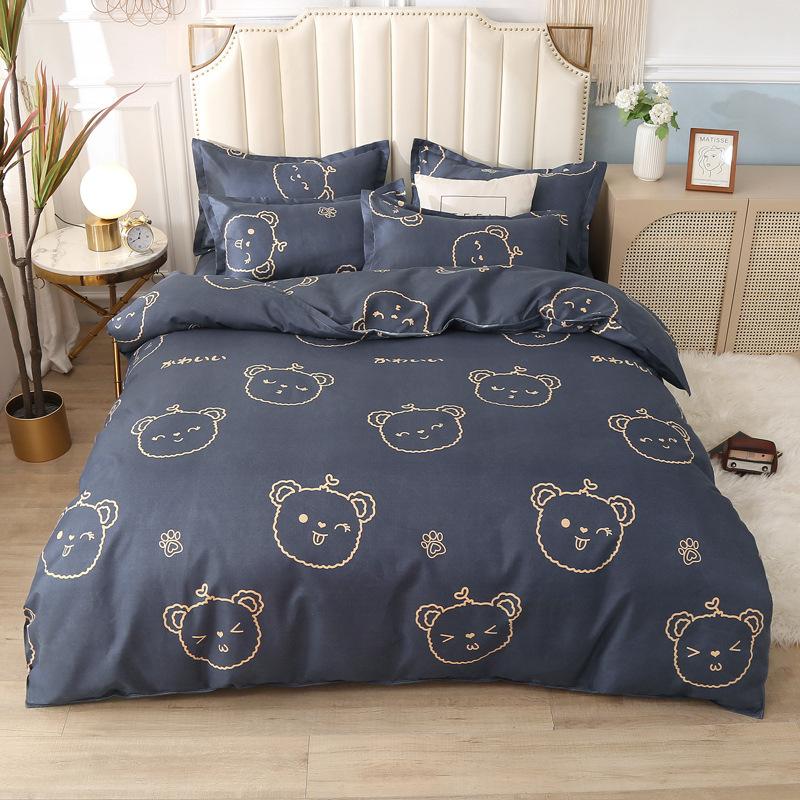 Autumn Winter Pure Cotton Brushed 4 Piece Bedding Set Simple Striped Thick Bed Sheet Duvet Cover All Cotton Bed Supplies 3 Piece Set With Pillowcase