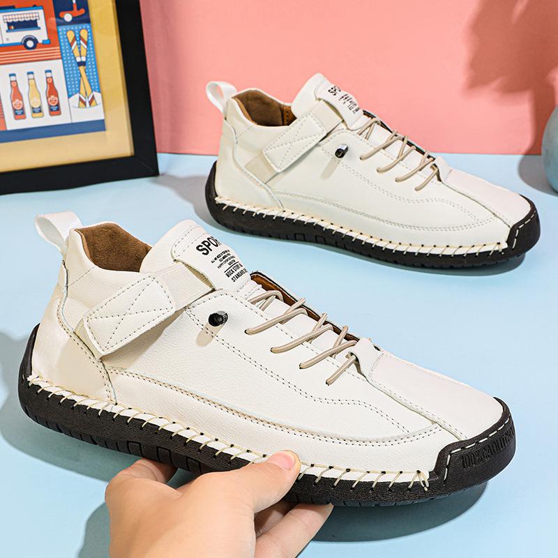 Fashion Women's Handmade Leather Casual Shoes Red Sneakers for Women Shoes Mid Top Women's Boots Anti Slip Spring Leather Men Loafers