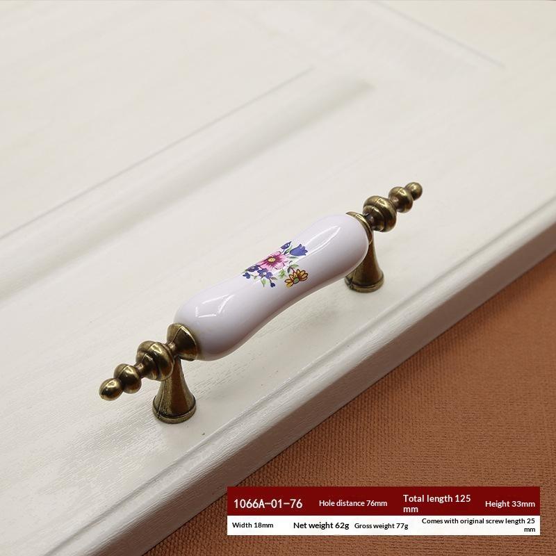European Flower Ceramic Handles Kitchen Cabinet Storage Dressers Classic Wardrobe Cabinet Closet Door Pulls