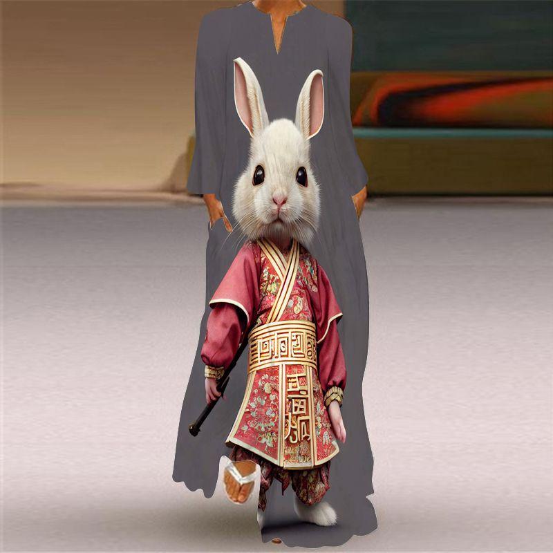 Chinese Style Dress Fancy Carp Pattern Print Long Sleeve Dress Travel Photography Stage Show Performance Costume