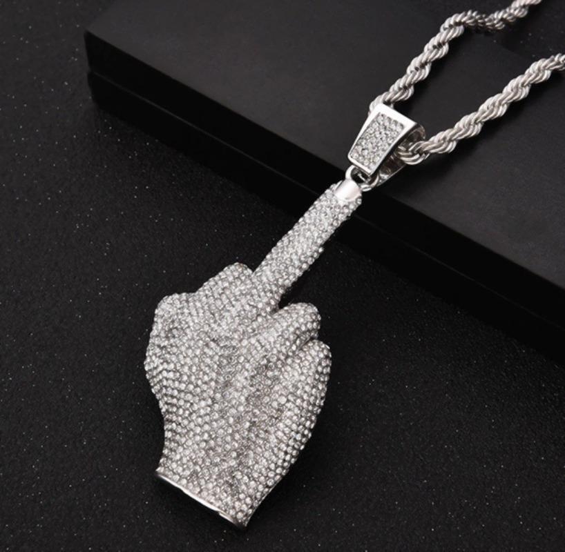 

Street Style Hip Hop Full Finger Personality Fashion Pendant Vertical Middle Finger Men Necklace Trendy Jewelry