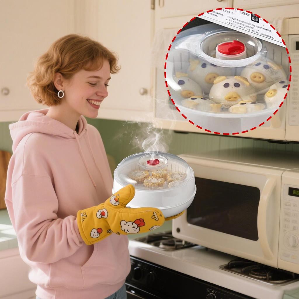 Microwave Steamer Basket Microwave Steamer Basket with Lid and Tray Multifunctional Microwave Heating Insulated Steamer Utensil