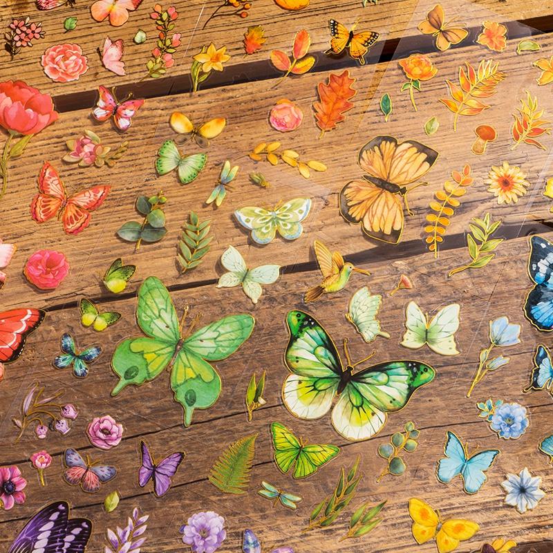 2Pcs Good Day Bronzing PET Sticker Butterfly Garden Series Plant Hand Account DIY Decoration