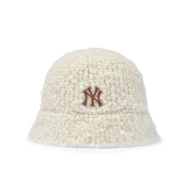 MLB Fleece Bucket Hat Drop Fit New York Yankees CREAM,BLACK