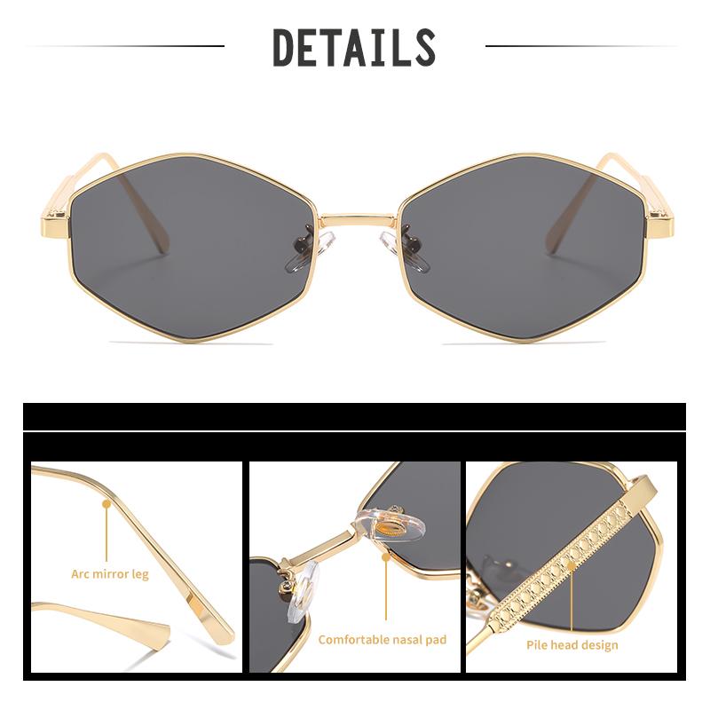 Shiny Gold Geometric Sunglasses: Gradient Pink Lenses, Retro Octagon Frame for Beach & Fashion Outfits
