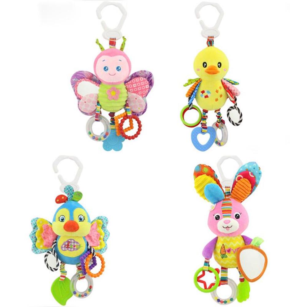Baby Bed Crib Hanging Toys BB Bell Stuffed Cartoon Animal Infant Teether Rattle Kids Rubber Rings