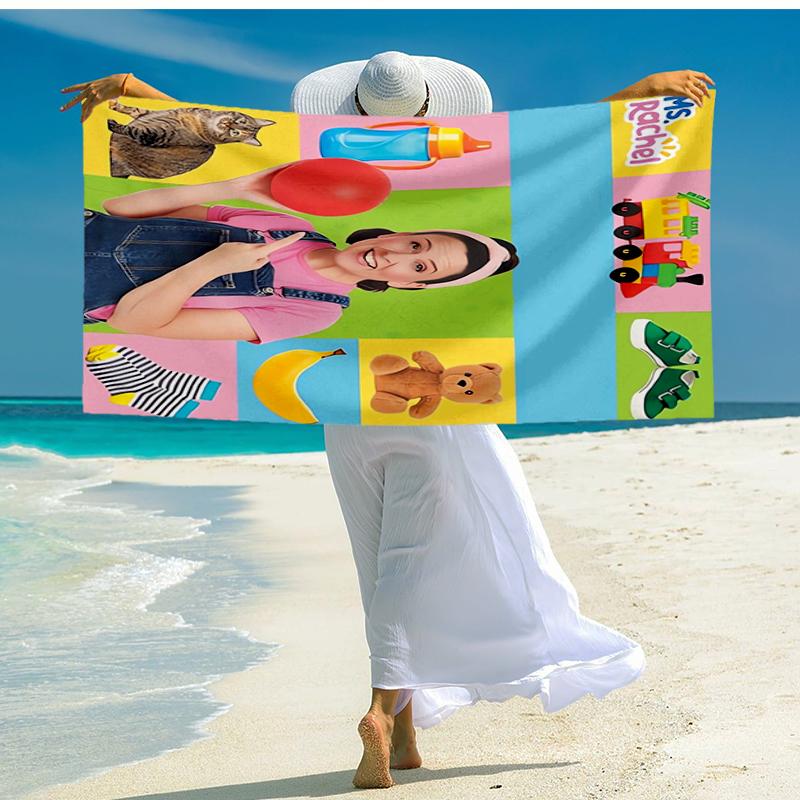 Ultra-Soft Beach Towel with Ms. Rachel Theme,Ideal for Pool - Camping, Diving - Perfect Travel Essential, Vibrant Beach Towel.