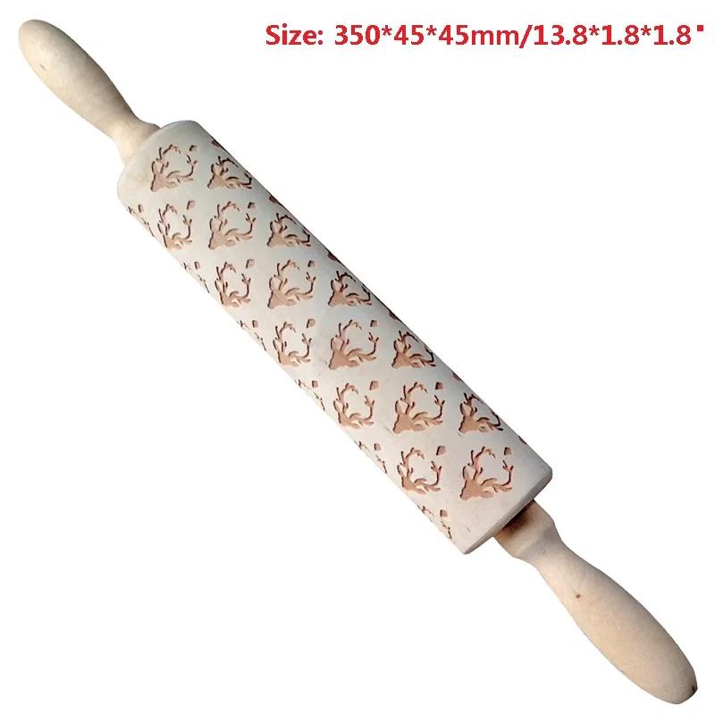 Wood Christmas Printing Rolling Pin Elk Snowflake Christmas Tree Snowman Cookie Crafts