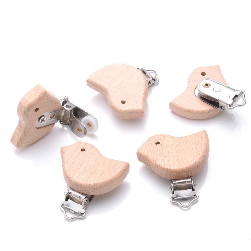 1Pcs Cute Animal Style Wood Natural Pacifier Chain Anti-Drop Beech Wood Dummy Clip DIY Essential Nipple Chain Accessories