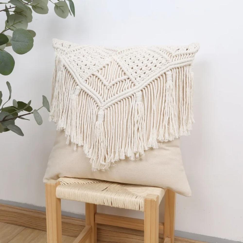 with Tassel Knitted Pillow Case Pastoral Pillowslip Bohemian Macrame Pillow Cover  Bedroom