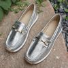 Fashion Gold Silver Metal Chain Flats Shoes Women Spring Autumn Plus Size Platform Loafers Woman Slip On Soft Bottom Casual Shoes Female
