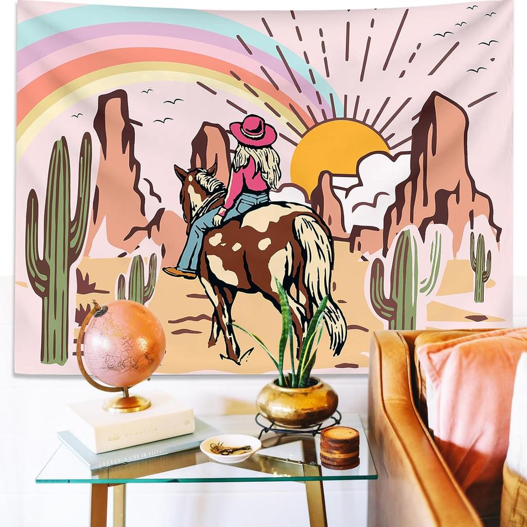 KJHL Pink Bohemian Wall Tapestry for Teen Girls, 44 x 60 Inch Cute Preppy Tapestry Wall Hanging Retro Coquette Bow Room Decor Aesthetic Tapestries