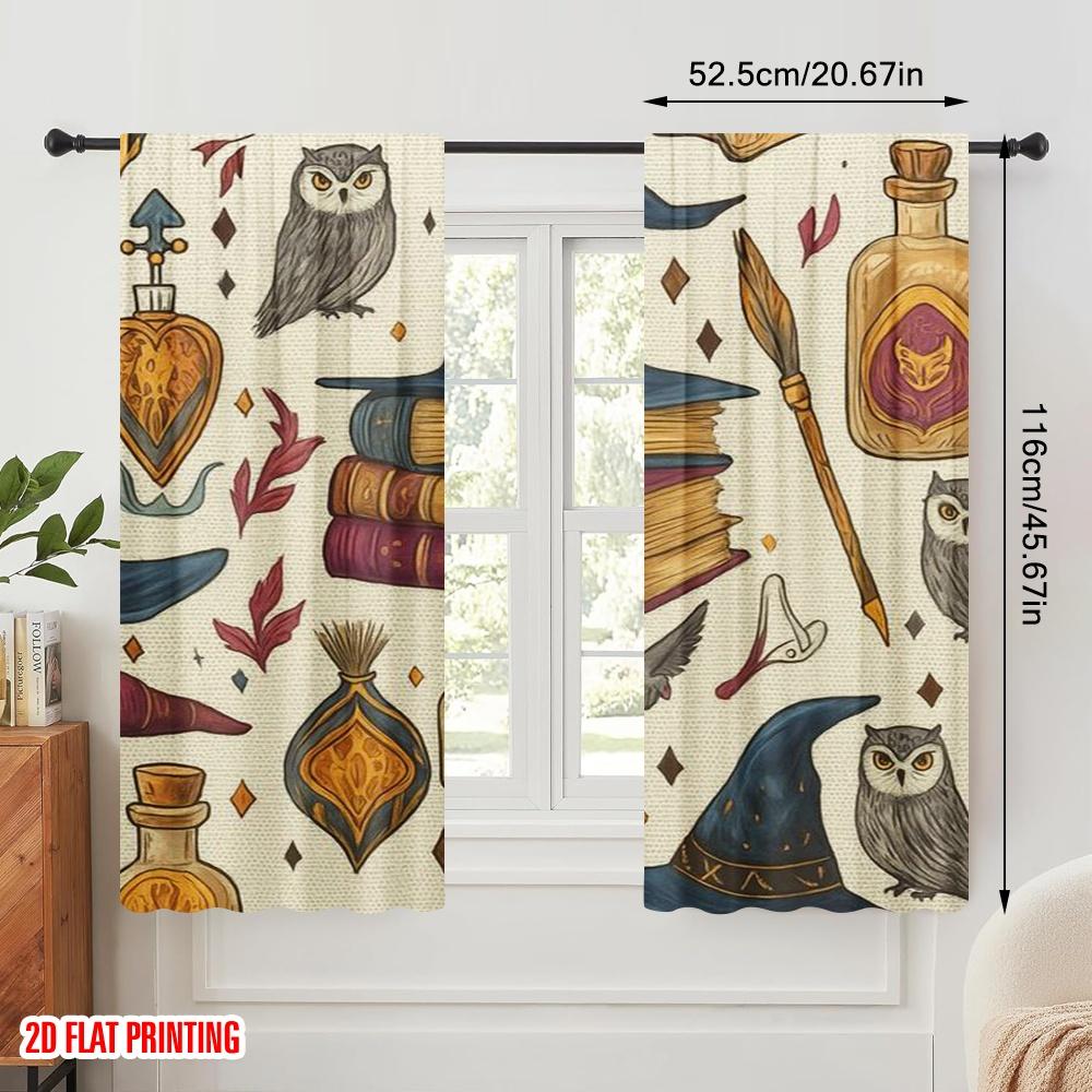2 Stück, 2D-Flachdruck Fenster Vorhang Zauberer Kompendium Vielseitiger Polyesterstoff (ohne Stange) Alle Jahreszeiten Ldeal zum Wohnen