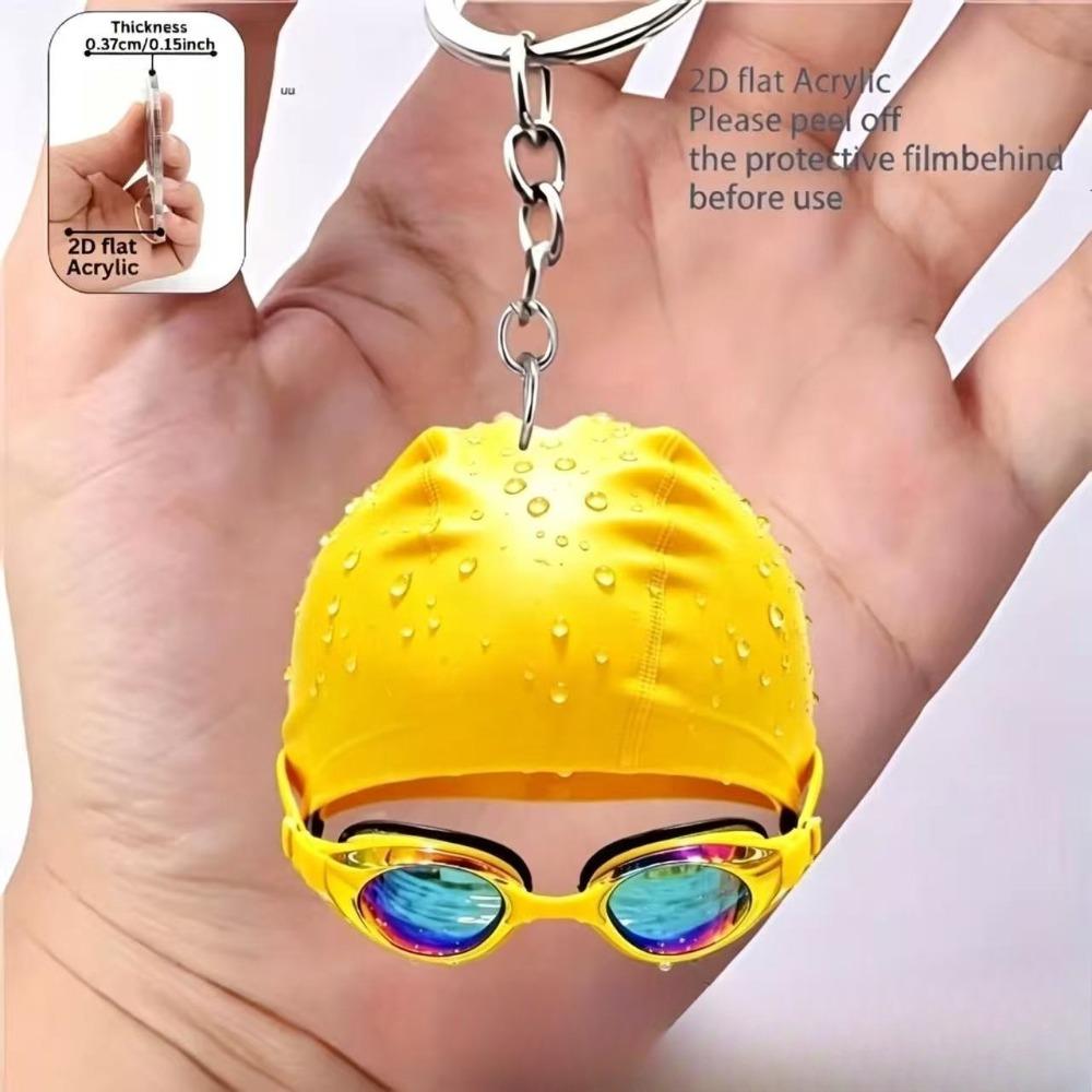 Swimming Goggles Swim Cap Design Keychain High Aesthetic Acrylic 2D Flat Simulation Pendant Backpack for Man Creative Gift